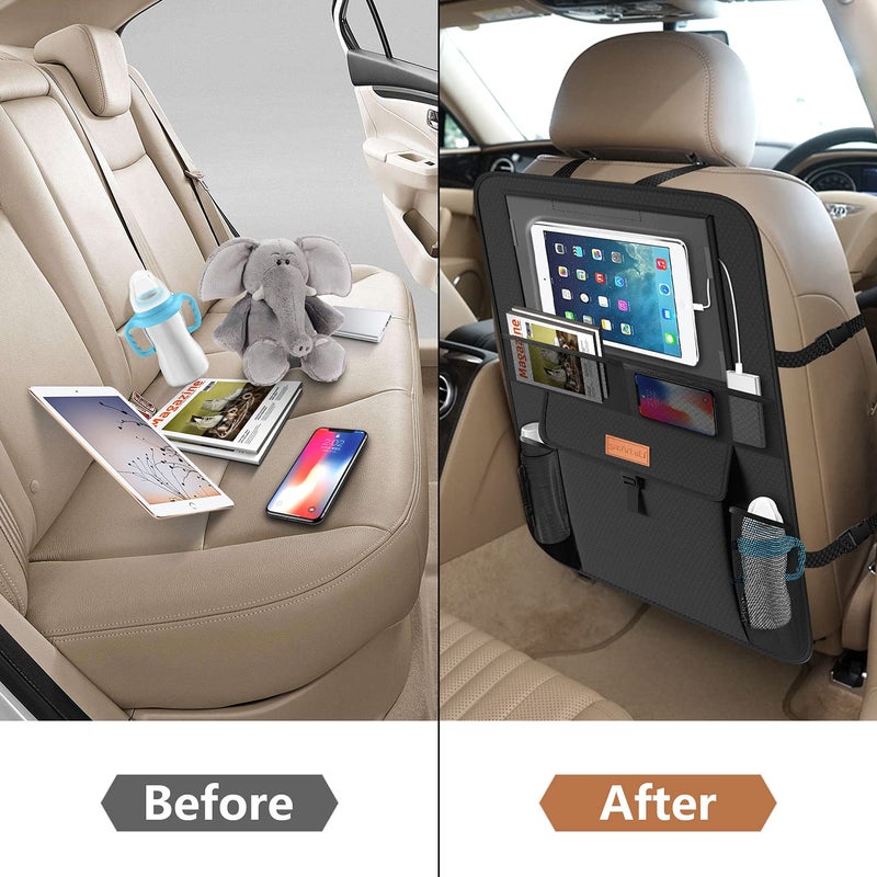 smartelf Non-Slip Backing Backseat Car Organizer Kick Mat with Storage Pockets, Large Waterproof Baby Car Seat Protector for Leather and Fabric (Black) - Image 4
